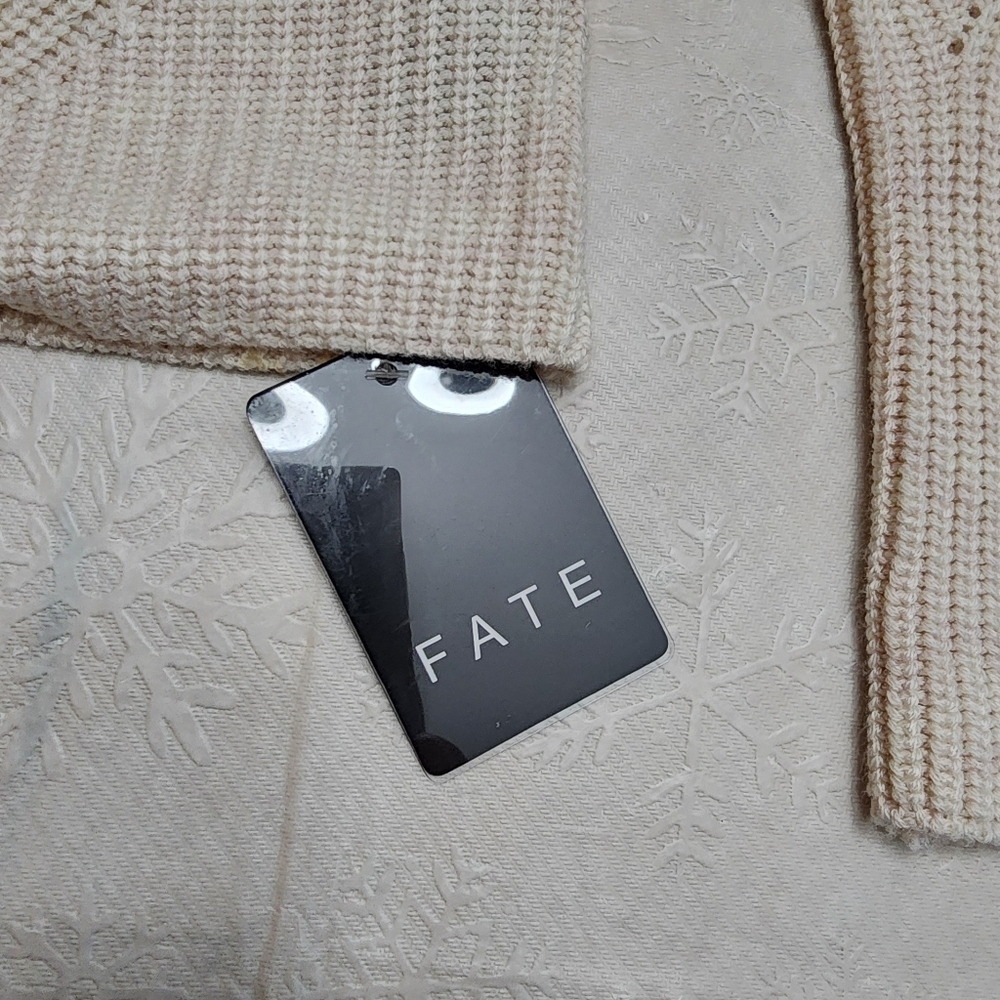 Fate knit sweater size S oatmeal puffed shoulder pullover longsleeve - Picture 11 of 12